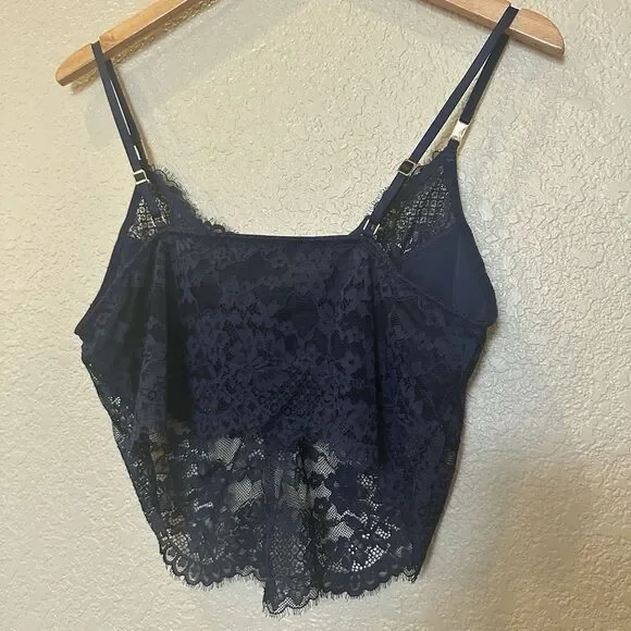 Aerie Bralette Bra Crop Top Blue Lace Size Large Adjustable Straps Bra Top - Picture 3 of 5